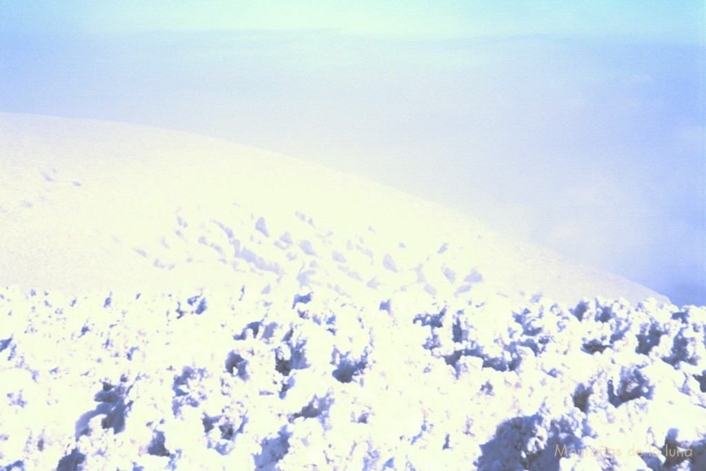 Aparte de los penitentes, enormes grietas en el posiblemente Glaciar Reiss del Chimborazo, desde la cima Whymper a 6.310 mts.
